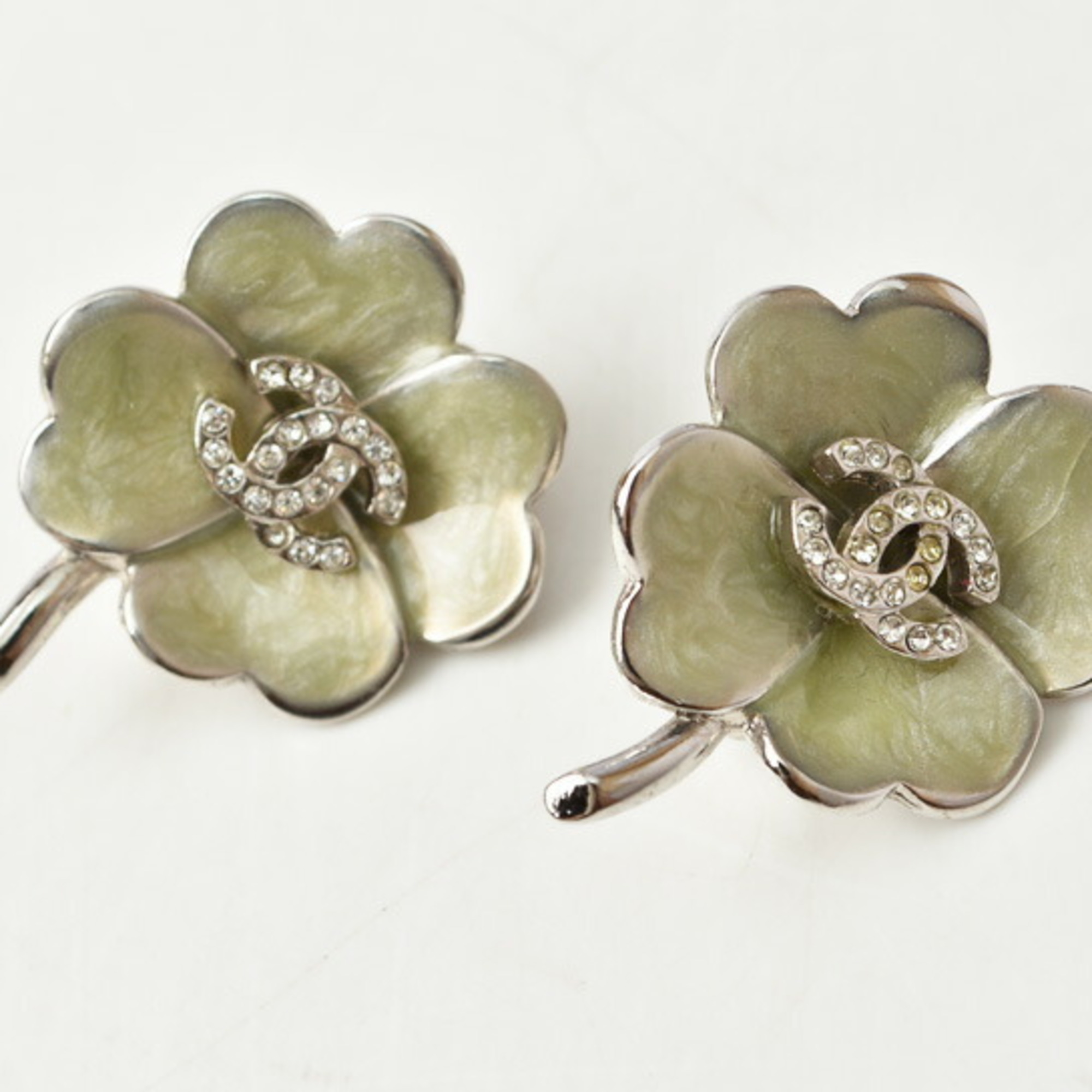 Chanel Earrings Clover Motif Rhinestone/Cocomark